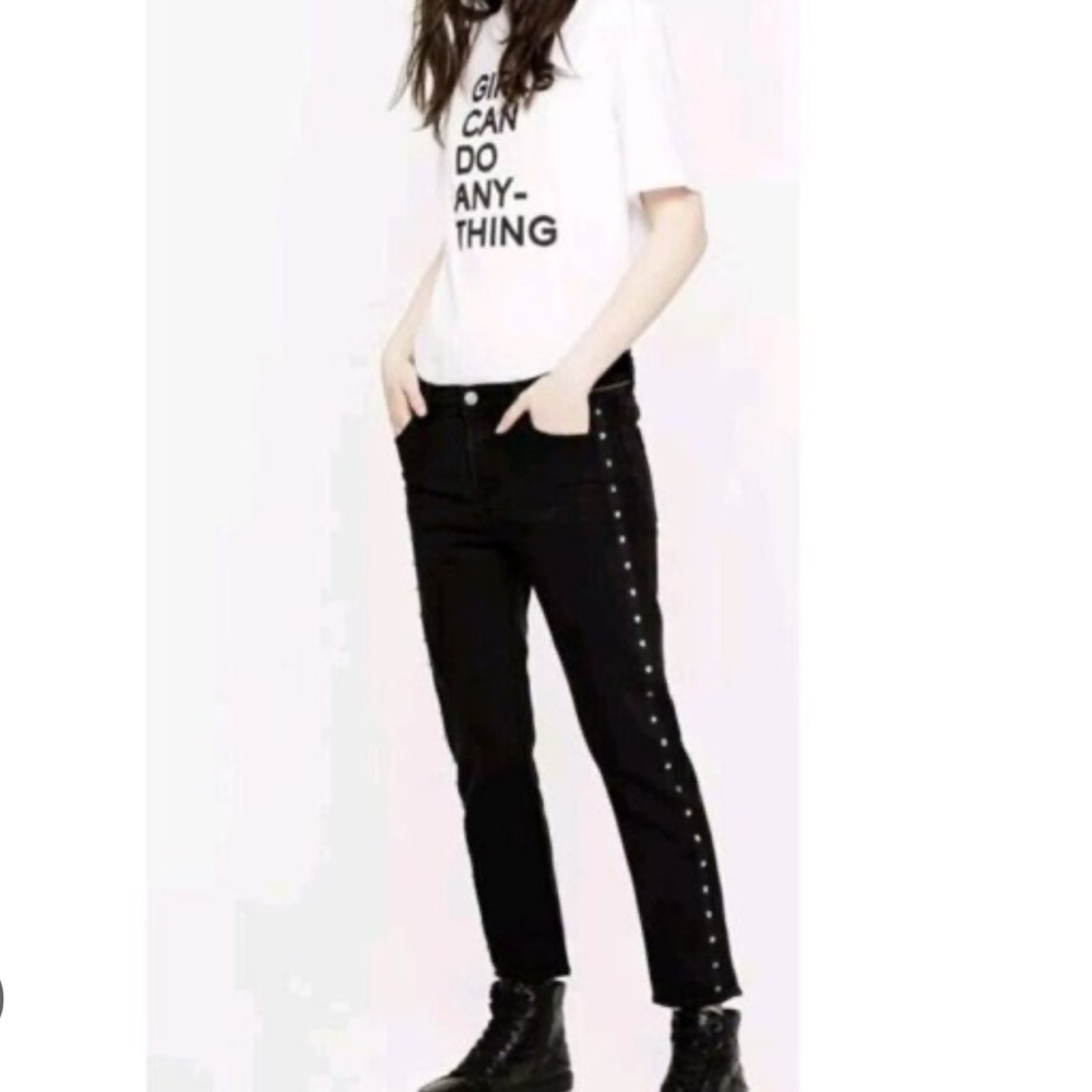 Zadig & Voltaire Elios Spikes Boyfriend Jeans Women's 29 Black Studded